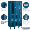 Salsbury Industries Wardrobe Locker, 36" W, 18" D, 78" H, (3) Wide, (6) Openings, Blue 72368BL-U